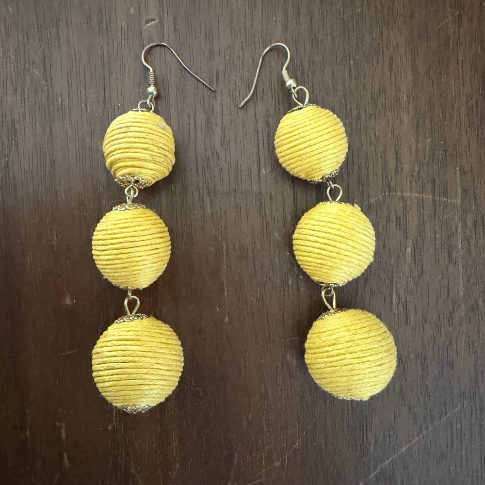 Yellow Triple-Bead Drop Earrings